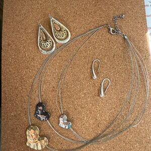 Elegant Gold and Silver Heart Necklace and Earring Set